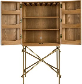 Bufet inalt LUX design italian, Tesatura gri deschis, Piele, Metal Golden