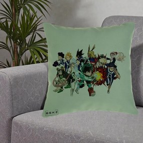 Perna Personalizata My Hero Academia Clasa 1-A Complet, 40x40 cm, Verde, Husa Detasabila, Perna Inclusa, BEKZ®