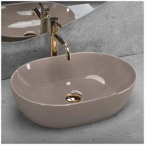 Lavoar pe blat Rea Lisa oval 49 cm bej lucios