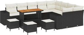 vidaXL Set de canapele pentru grădină cu pernă 13 pcs Negru poliratan