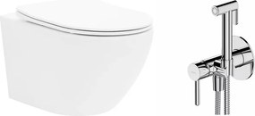 Pachet vas wc suspendat Rea Carlo Mini, capac softclose si set dus igiena intima crom cu baterie incastrata Omnires Y