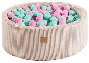 Piscina uscata cu 200 de bile 7cm (Mint Roz deschis) MeowBaby Aesthetic, 90x30 cm, Premium Velur reiat corduroy Ecru