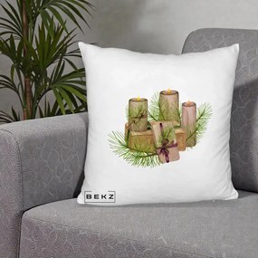 Perna Decorativa Lumanari cu Cadouri Naturale, 40x40 cm, Alb Pufos, Husa Detasabila, Perna Inclusa, BEKZ®