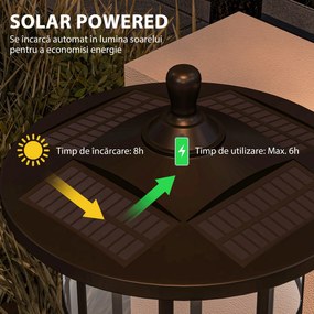 Outsunny Felinar Solar de Grădină și Alei cu Autonomie 6h, Montaj pe Sol, Felinar din ABS și Policarbonat, Rezistent la Apă IP44, pentru Terasă, Grădină, Alei, 17x17x127 cm, Negru | Aosom Romania