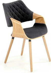 Scaun tapitat K396, negru/stejar, stofa catifelata/placaj, 56x55x77 cm