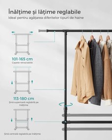 Suport pentru haine în două trepte JASON, 101-165x49x113-180cm, negru SongmicsHome