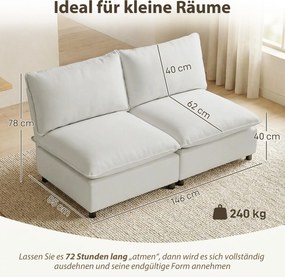 HOMCOM Canapea 2 locuri, 146 cm canapea modulară din piele ecologică cu șezut lat și adânc, perne groase, montaj ușor, Gri | Aosom Romania