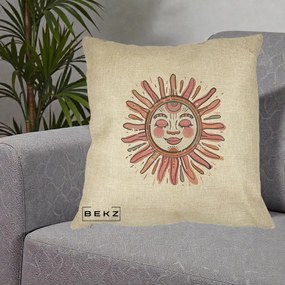 Perna Decorativa Soare Roz Tribal, 40x40 cm, Crem, Husa Detasabila, Perna Inclusa, BEKZ®