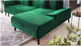 Colțar extensibil din catifea și șezlong pe partea dreaptă Bobochic Paris Hera Bis, verde