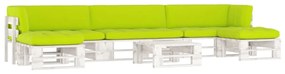 Set mobilier paleti cu perne, 6 piese, alb, lemn pin tratat verde aprins, 2x colt + mijloc + 2x suport pentru picioare + masa, Alb, 1