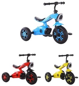 Tricicleta cu pedale NOVOKIDS™ Space Trike, Cu melodii si lumini, Max 30 kg, Roti din spuma cauciucata EVA, Cadru metalic, Model motocicleta, Galben