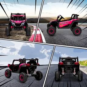AIYAPLAY Mașină Electrică UTV pentru Copii 12V cu Centură, Telecomandă, Suspensii, USB, 3-7 km/h, 3-5 Ani, Roz | Aosom Romania