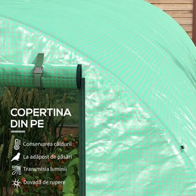 Outsunny Seră Politunel cu Sistem de Stropitoare, Ușă Rulantă și 12 Ferestre cu Plasă, 600x300x195 cm, Verde | Aosom Romania
