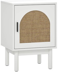 HOMCOM Noptieră cu Ușă din Răchită Raft Reglabil și Picioare din Lemn Stil Bohem 40x35x58 cm Alb | Aosom Romania