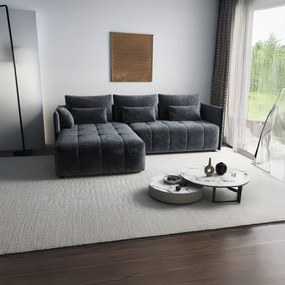 Colțar extensibil dumonde cu ladă de depozitare si sezut confortabil din spuma high-density, Malta Euphoria Grafit 235x185 cm