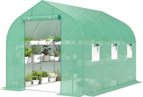 Outsunny Seră tunel de grădină 6 m², seră de grădină cu rafturi, ușă și 6 ferestre, cadru din oțel galvanizat, verde | Aosom Romania