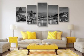 Tablou 5-piese panorama orbitoare ale Parisului în design alb-negru