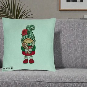 Perna Decorativa Gnom Craciun Verde cu Bomboane si Floare, 40x40 cm, Verde Menta, Husa Detasabila, Perna Inclusa, BEKZ®