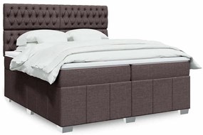 vidaXL Pat box spring cu saltea, maro închis, 200x200 cm, textil