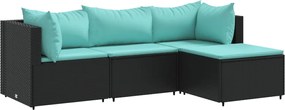 vidaXL Set mobilier relaxare grădină 4 piese cu perne poliratan negru