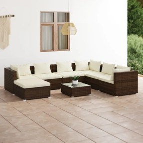 Set mobilier de gradina cu perne, 8 piese, maro, poliratan