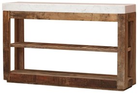 Consola din lemn reciclat si marmura, aspect rustic, Greta