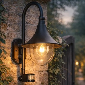 Aplică de perete exterioară neagră IP44 cu senzor de mișcare - Daphne