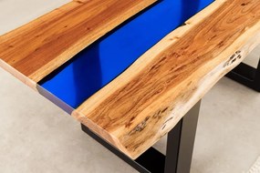 Masuta din lemn de salcam cu rasina epoxidica albastra LIQUID 110cm