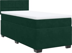 vidaXL Pat box spring cu saltea, verde închis, 90x200 cm, catifea