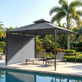 Outsunny Foișor de Grădină 3.2x3.2 m cu Acoperiș Extensibil, Foișor de Exterior cu Acoperiș Dublu Ventilat, Găuri de Drenaj, Cadru Metalic, pentru Grădină, Balcon, Petreceri, Terasă, UV30+, Gri Închis | Aosom Romania