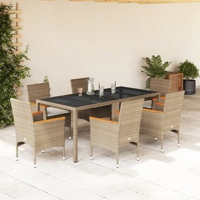 vidaXL Set mobilier de grădină cu perne 7 piese bej poliratan &amp; sticlă