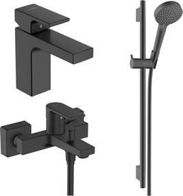 Set baterii lavoar, cada si set de dus Hansgrohe Vernis Shape negru mat