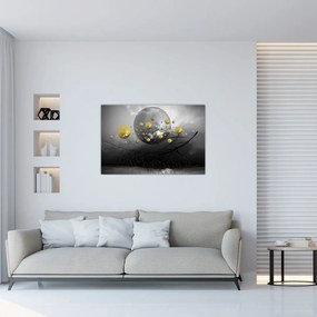 Tabloul cu bile abstracte aurii (90x60 cm)