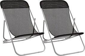 vidaXL Scaune de plajă pliante, 2 buc., textilenă neagră / oțel vopsit