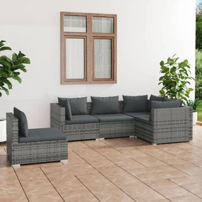 3102317 vidaXL Set mobilier de grădină cu perne, 5 piese, gri, poliratan