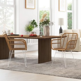 HOMCOM Lot de 2 scaune fotolii de dining design boem șezut din răchită sintetică picior din oțel alb | Aosom Romania