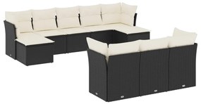 3250165 vidaXL Set canapele de grădină cu perne, 10 piese, negru, poliratan