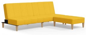 Canapea extensibila 2 locuri, cu taburet, galben, textil Galben, Cu scaunel pentru picioare