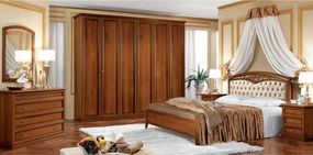 Comodă lemn masiv nuc Lorenzo /Bej, 130 × 54 × 91 cm - Nuc