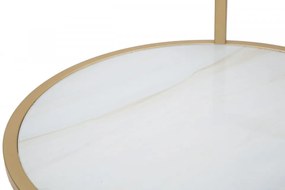 Masuta auxiliara carrara alb/aurie din metal si MDF, ∅ 38 cm, Glam Sofy Mauro Ferretti