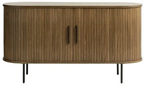 Comodă maro joasă cu aspect de lemn de stejar cu ușă glisantă 140x76 cm Nola – Unique Furniture