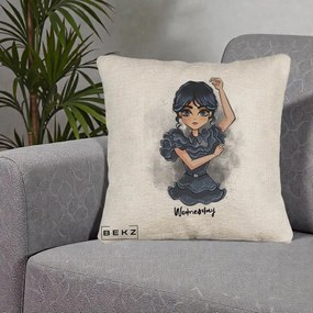 Perna Personalizata Wednesday Addams Dancing Queen, 40x40 cm, Bej Canapea, Husa Detasabila, Perna Inclusa, BEKZ®