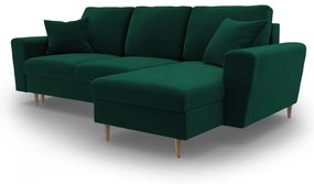 Colțar verde extensibil, cu spațiu de depozitare cu tapițerie din catifea Kyoto – Cosmopolitan Design