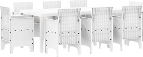 vidaXL Set de masă pentru grădină 9 pcs Alb Polipropilenă