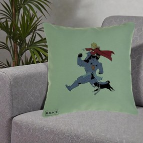 Perna Personalizata Fullmetal Alchemist Edward si Alphonse, 40x40 cm, Verde, Husa Detasabila, Perna Inclusa, BEKZ®