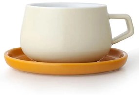 Ceasca pentru ceai cu farfurioara Viva Scandinavia ELLA CLASSIC V79741, 250 ml, Portelan, Alb/Galben