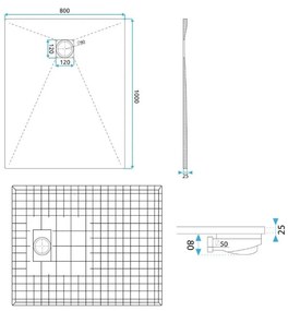 Rea Magnum Grey cadita de dus dreptunghiulara x80 cm gri REA-K4107