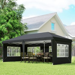 Outsunny Tonelă pop-up pliabilă - cort de recepție - 3 x 6 m 3 părți detașabile negru | Aosom Romania