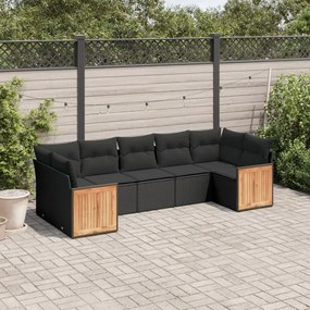 vidaXL Set canapele de grădină cu perne, 7 piese, negru, poliratan
