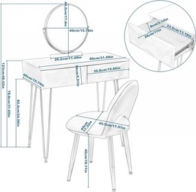 SEA461 - Set Masa toaleta 80 cm cosmetica machiaj, oglinda cu LED, masuta vanity, cu taburet - Alb